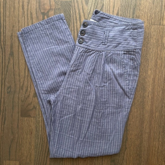 Sundance Amelia Linen Blend Pinstripe Trouser Pants in Blue Gray Size 4 - Picture 4 of 10
